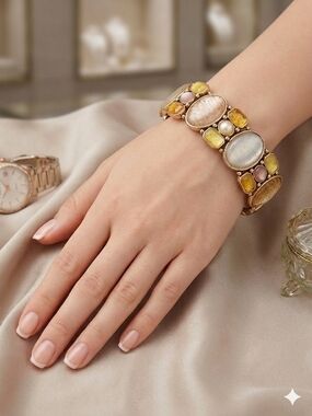 Multistone Gold-Tone Bracelet with Yellow and Cream Accents